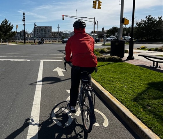 A permanent (right) bike lane in Asbury Park, NJ. (Source: NJDOT Bicycle & Pedestrian Resource Center)