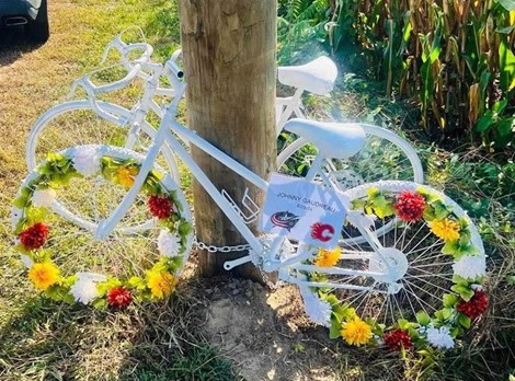 Ghost bike memorial for Johnny Gaudreau and Matthew Gaudreau