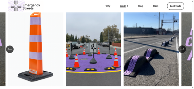 Website of Emergency Streets Illustrating Temporary Configurations